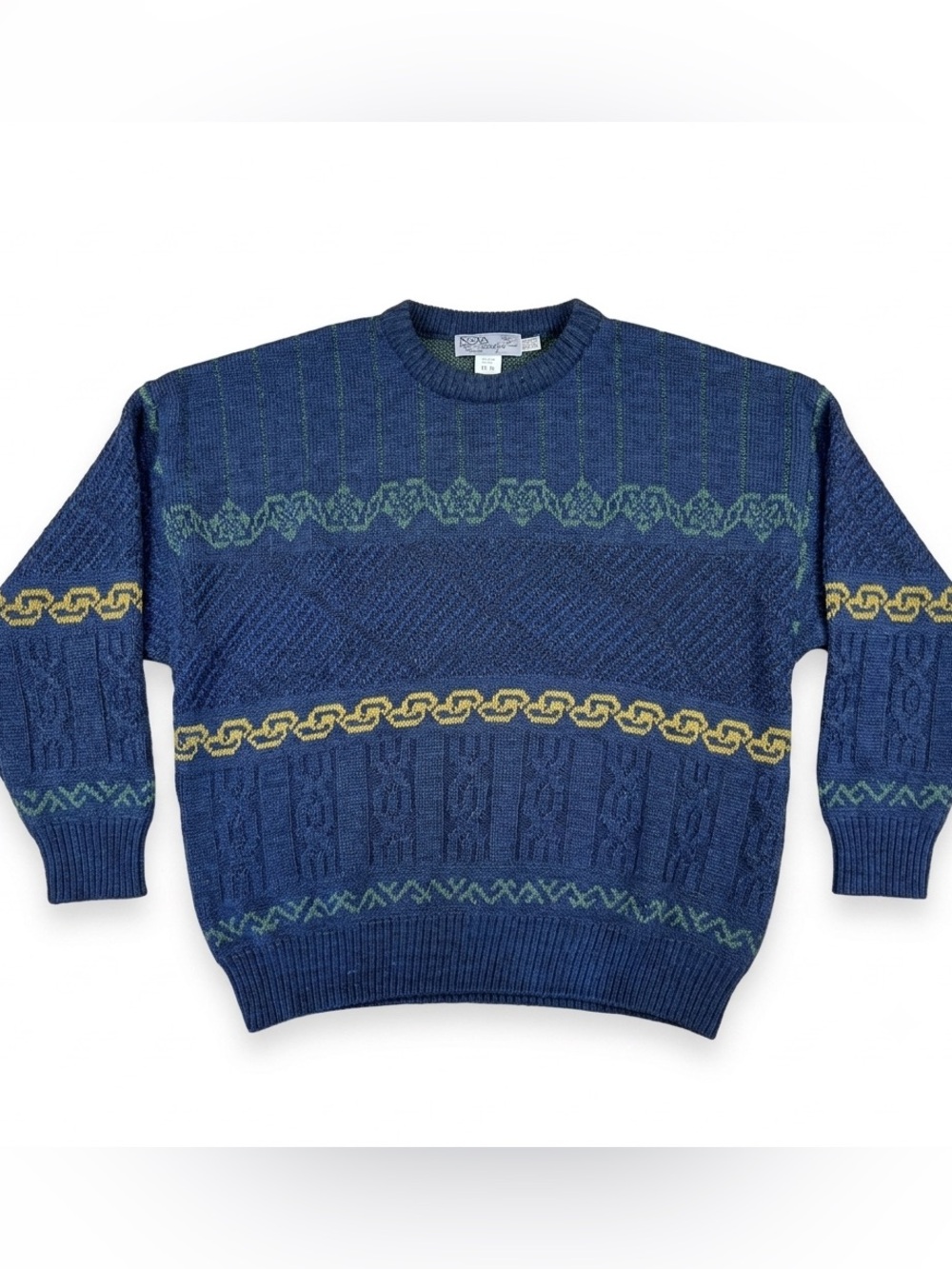 Vintage Wool Blend Sweater Navy Blue Crewneck Grandpa Size L Fisherman Canada